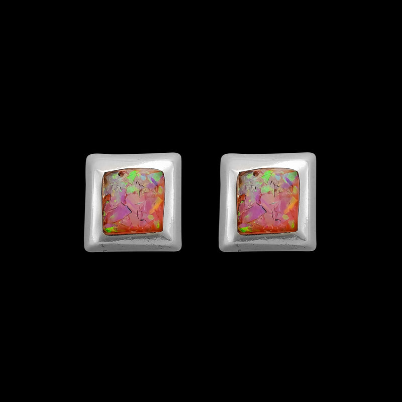 925 Sterling Silver Square Earrings, Pink Opal Earrings, Bridal Earrings, Wedding Earrings