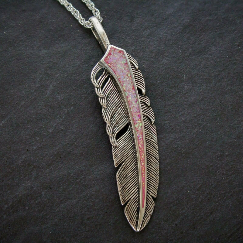 Feather Earrings • Pink Opal • 925 Sterling Silver • Navajo Handmade