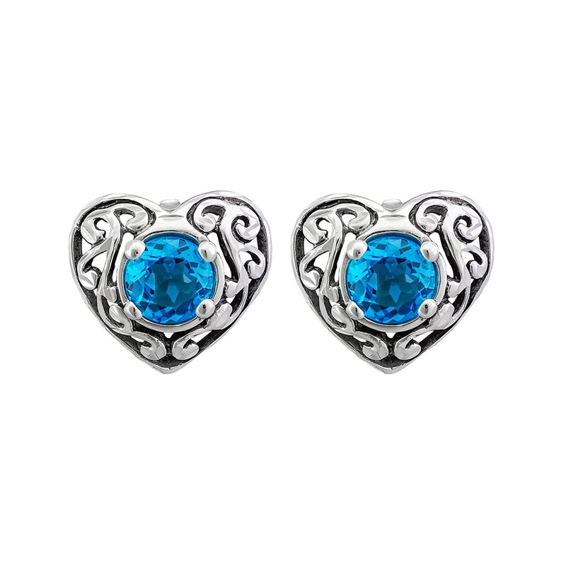 925 Sterling Silver Heart Earrings, Topaz Earrings, Blue Earrings, Diamond Heart Earrings