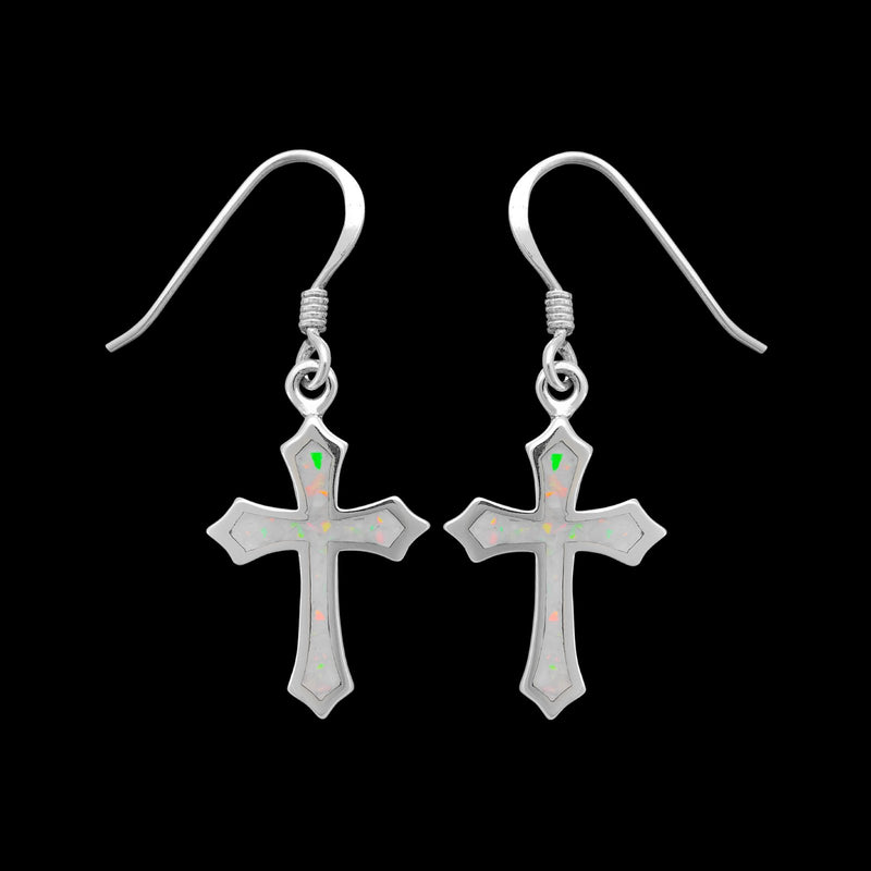 925 Sterling Silver Cross Earrings, Opal Cross Earrings, Christian Earrings