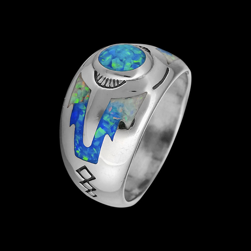 Southwest Ring • Blue Opal with White Opals • 925 Sterling Silver • Navajo Handmade