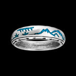 Navajo End of Trail Ring - Turquoise Inlay - Arrow Border - Handcrafted - Sterling Silver