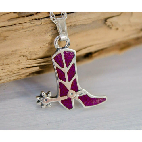 Southwestern Sterling Silver & Sugalite Chipe Cowboy Boot Pendant