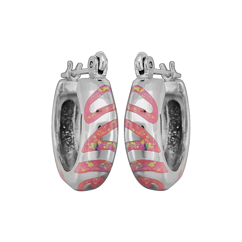 925 Sterling Silver Swirling Tribal Hoop Earrings (Pink Opal)