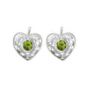 925 Sterling Silver Heart Earrings, Peridot Earrings, Green Earrings, Diamond Heart Earrings