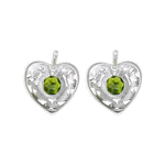 925 Sterling Silver Heart Earrings, Peridot Earrings, Green Earrings, Diamond Heart Earrings