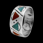 Navajo Band Ring • Turquoise & Red Coral • 925 Silver • Handmade • Raymond Begay