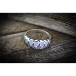 Raindrop Ring • 925 Sterling Silver Teardrop Ring with White and Pink Fire Opal