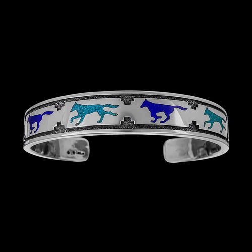 Wolf Bracelet, Wolves Bracelet, 925 Sterling Silver, Navajo Bracelet, Native American Handmade Jewelry, Bracelet with Wolves