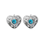 925 Sterling Silver Heart Earrings, Topaz Earrings, Blue Earrings, Diamond Heart Earrings