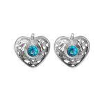 925 Sterling Silver Heart Earrings, Topaz Earrings, Blue Earrings, Diamond Heart Earrings