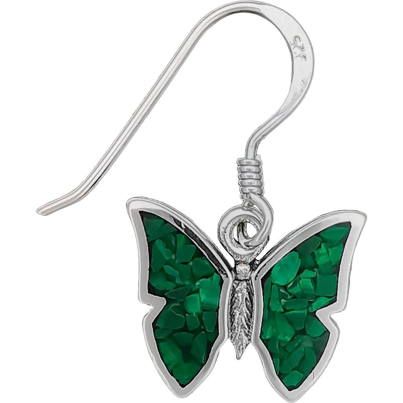 925 Sterling Silver Malachite Wide Butterfly Dangle Earrings, Handmade Gemstone Jewelry, Southwestern Insect Design