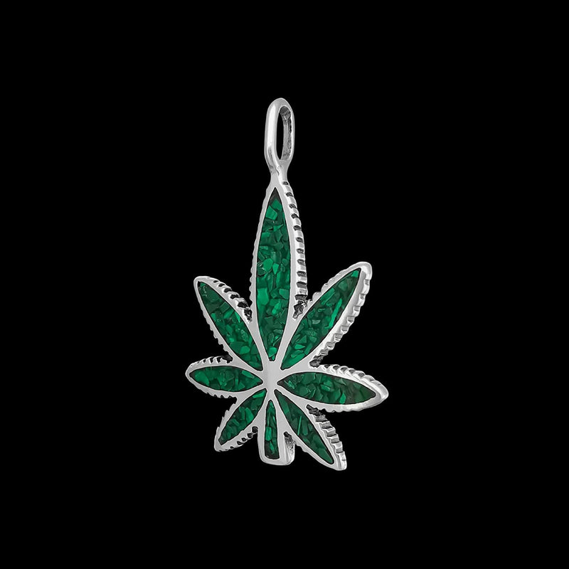 Cannabis Leaf Pendant inlaid with Green Malachite