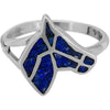 Size 3-925 Sterling Silver Lapis Lazuli Horse Silhouette Ring, Equestrian Bust Band, Handmade Gemstone Jewelry