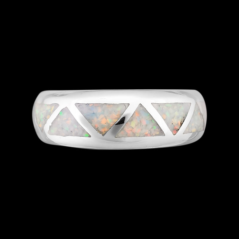 Navajo Handmade Wedding Band Ring • White Opal • 925 Sterling Silver • Native American