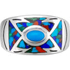 Size 11-925 Sterling Silver Southwestern Arrow Band, Turquoise Resin & Mixed Stones, Oval Stone, Geometric Pattern