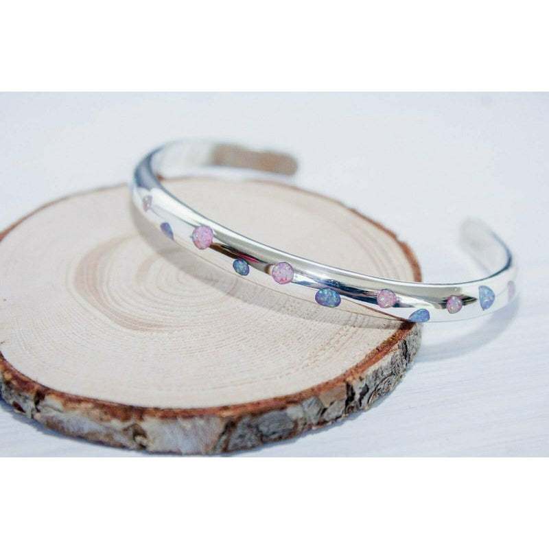 Polka Dot Bracelet • 925 Sterling Silver Cuff • Navajo Handmade • Native American Jewelry • Opal Accent