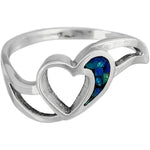 Size 6-925 Sterling Silver Heart Azurite Chip Ring, Hollow Two Prong Asymmetrical Design, Handmade Gemstone Jewelry, Statement Birthstone Band