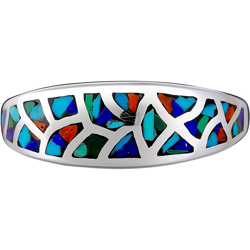 Size 8-925 Sterling Silver & Mixed Stone Mosaic Band, Abstract Gemstone Band, Handcrafted Birthstone Jewelry