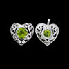 925 Sterling Silver Heart Earrings, Peridot Earrings, Green Earrings, Diamond Heart Earrings