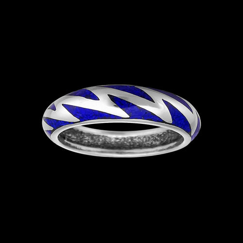 Size 9-925 Sterling Silver & Lapis Lazuli Lightning Bolt Ring, Southwestern Nature Design, Native American Gemstone Jewelry, Handcrafted Statement Birthstone Band