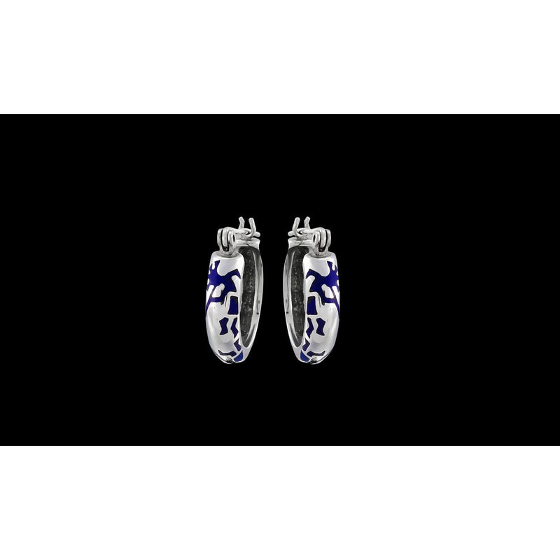 925 Sterling SIlver Fluting Kokopelli Hoop Earrings inlaid with Lapis Lazuli