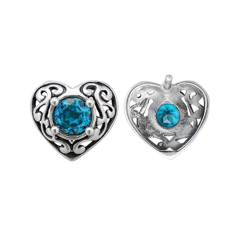 925 Sterling Silver Heart Earrings, Topaz Earrings, Blue Earrings, Diamond Heart Earrings