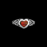 925 Sterling Silver Diamond Cut Red Opal Heart Ring, Multiple Hearts Filigree Design, Handmade Gemstone Jewelry, Solitaire Birthstone Band (6)