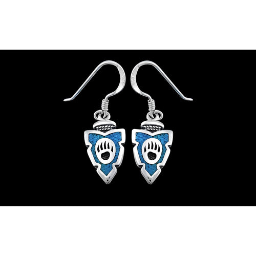 Sterling Silver and Turquoise Bear Paw Arrowhead Dangle Earrings