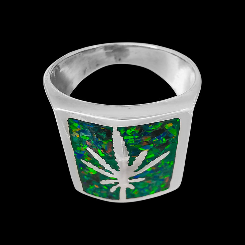 Mary Jane Ring, 925 Sterling Silver Ring, Green Opal Cannabis Ring, Pot Leaf Ring, Pot Leaf Jewelry, Marijuana Ring