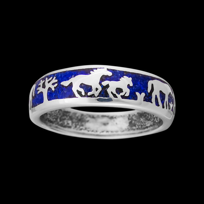 Horseback Rider Ring • Equestrian Design • Navajo Handmade • Native American Style • Lapis Lazuli