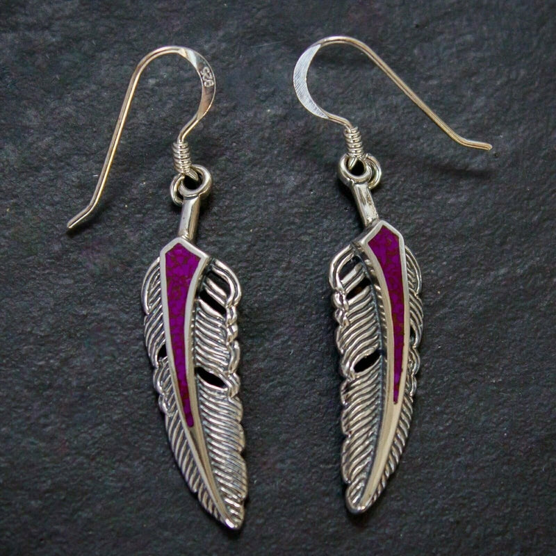 Bird Feather Earrings • 925 Sterling Silver • Handcrafted Feather Dangle Earrings