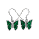 925 Sterling Silver Malachite Wide Butterfly Dangle Earrings, Handmade Gemstone Jewelry, Southwestern Insect Design