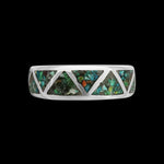 Size 7-925 Sterling Silver Green Turquoise Navajo Band, Segmented Triangle Design, Handmade Geometric Jewelry, Statement Navajo Gemstone Flat Band