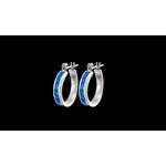 925 Sterling Silver Hoop Earrings inlaid with Blue Opal