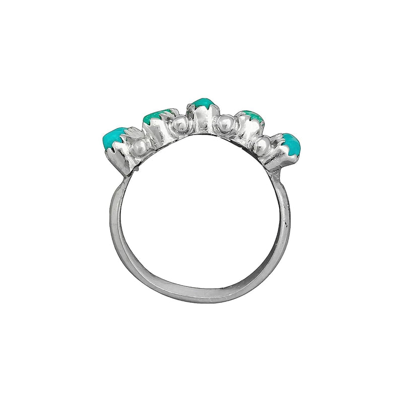 Size 6-925 Sterling Silver Oval Sleeping Beauty Turquoise Cabochon Ring, Segmented Rectangular Design, Handmade Gemstone Jewelry, Navajo Solitaire Stone Band