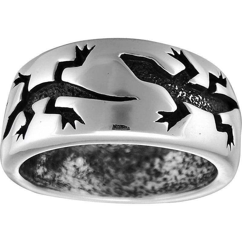 Size 10-925 Sterling Silver Gecko Band, Detailed Reptile Design, Handmade Nature Ring, Handcrafted Animal Jewelry