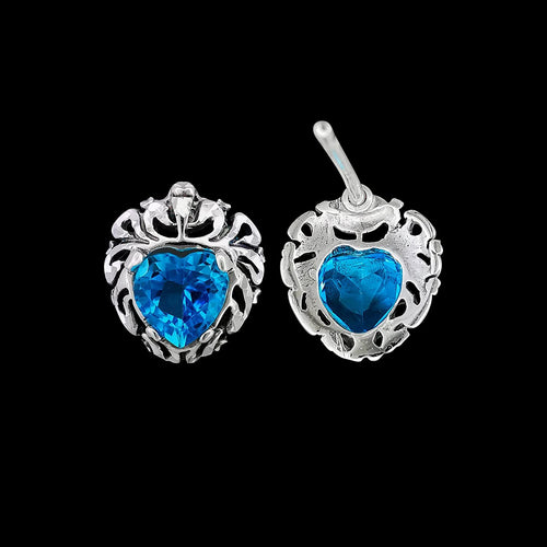 925 Sterling Silver Heart Earrings, Topaz Earrings, Blue Earrings, Diamond Heart Earrings