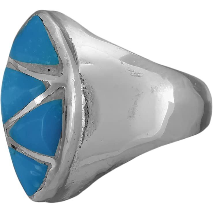 Size 6.5 - Vintage 925 Sterling Silver Sleeping Beauty Turquoise Marquise Ring, Segmented Triangles Design, Handmade Gemstone Jewelry, Statement Navajo Birthstone Band