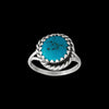 Size 3.5-925 Sterling Silver Round Sleeping Beauty Turquoise Cabochon Ring, Braided Border Design, Handmade Gemstone Jewelry, Navajo Solitaire Stone Band