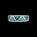 925 Sterling Silver Green Turquoise Navajo Band, Segmented Triangle Design, Handmade Geometric Jewelry, Statement Navajo Gemstone Flat Band (8)