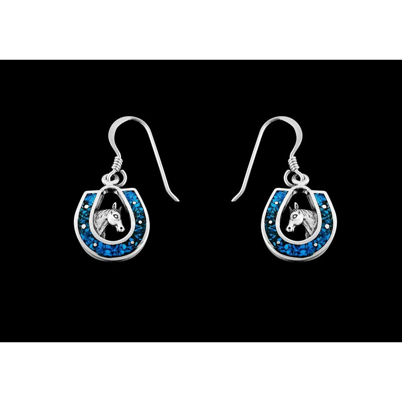 Sterling Silver and Turquoise Horseshoe Bust Dangle Earrings