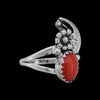 Size 6-925 Sterling Silver Floral Red Coral Cabochon Ring, Leaves & Flower Design, Handmade Gemstone Jewelry, Statement Birthstone Nature Band