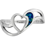 Size 6-925 Sterling Silver Heart Azurite Chip Ring, Hollow Two Prong Asymmetrical Design, Handmade Gemstone Jewelry, Statement Birthstone Band