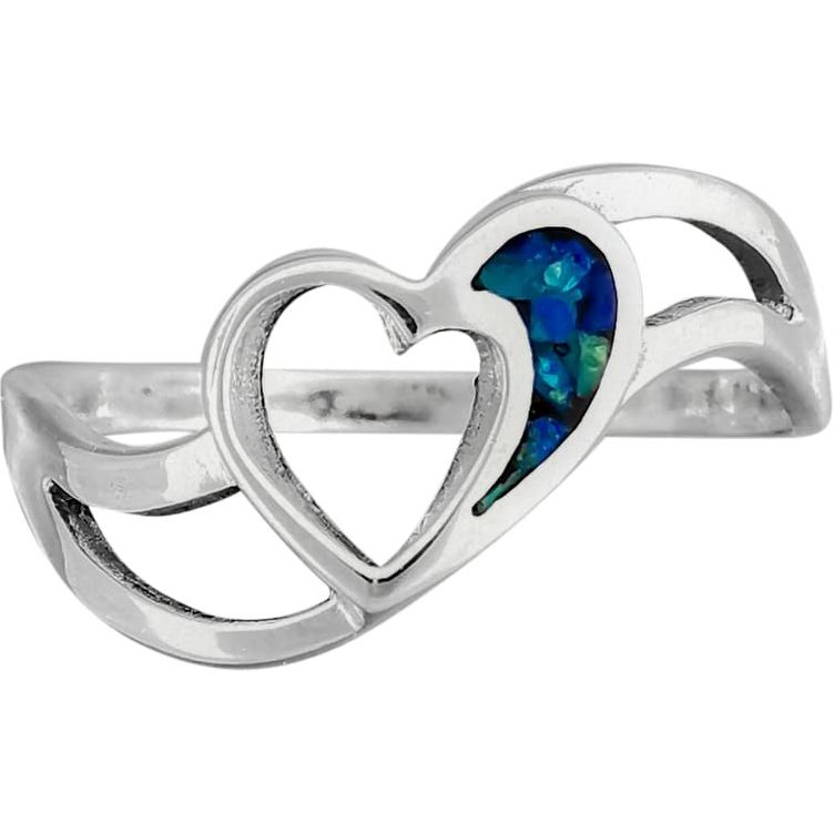 Size 6-925 Sterling Silver Heart Azurite Chip Ring, Hollow Two Prong Asymmetrical Design, Handmade Gemstone Jewelry, Statement Birthstone Band