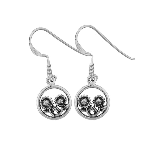 925 Sterling Silver Pair of Sunflower dangle and drop earrings