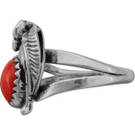 Size 6.5-925 Sterling Silver Floral Red Coral Cabochon Ring, Leaves & Flower Design, Handmade Gemstone Jewelry, Statement Birthstone Nature Band