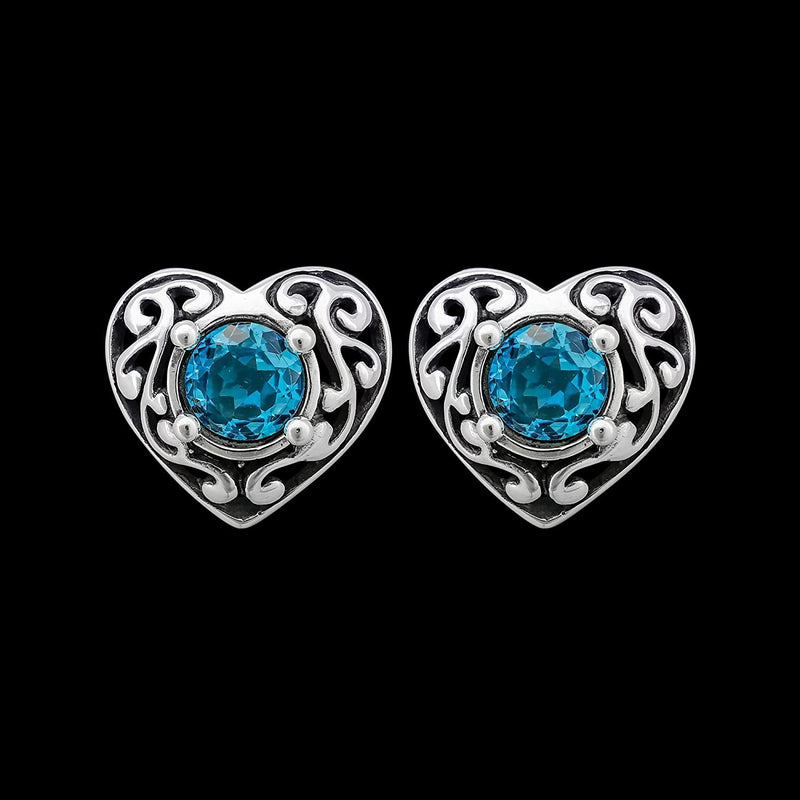 925 Sterling Silver Heart Earrings, Topaz Earrings, Blue Earrings, Diamond Heart Earrings