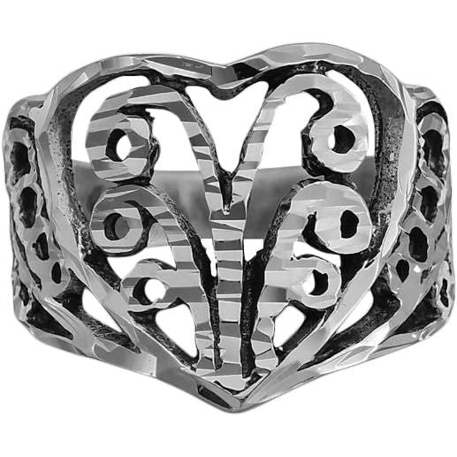 Sterling Silver Diamond Cut Filigree Heart Ring