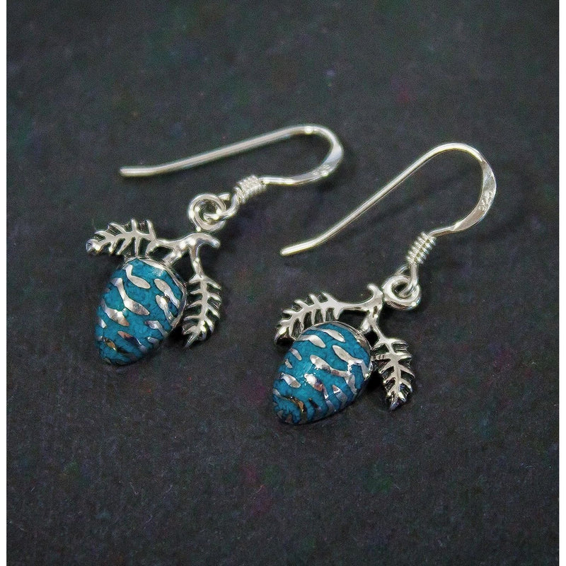 Sterling Silver Pine Cone Earrings inlaid with Turquoise